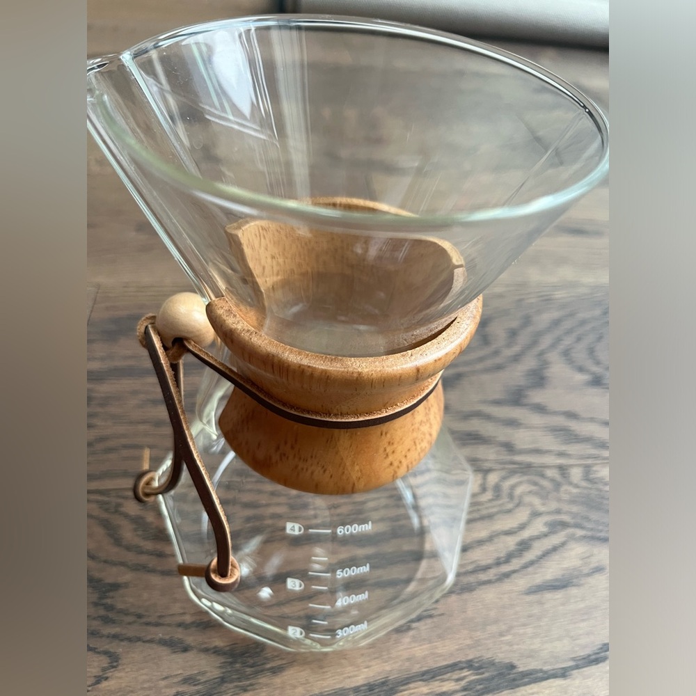 Glass Pour-Over Coffee Maker with Wood Collar - Brown